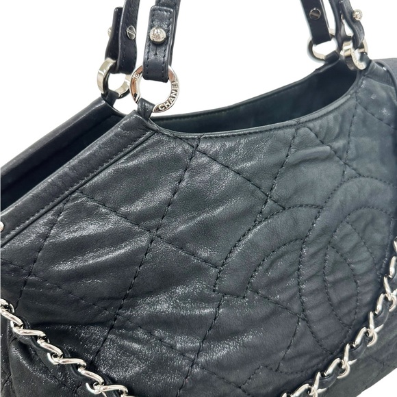 Chanel Matelasse Quilted Black Shimmer Leather Chain Shoulder Tote Bag - Picture 8 of 16